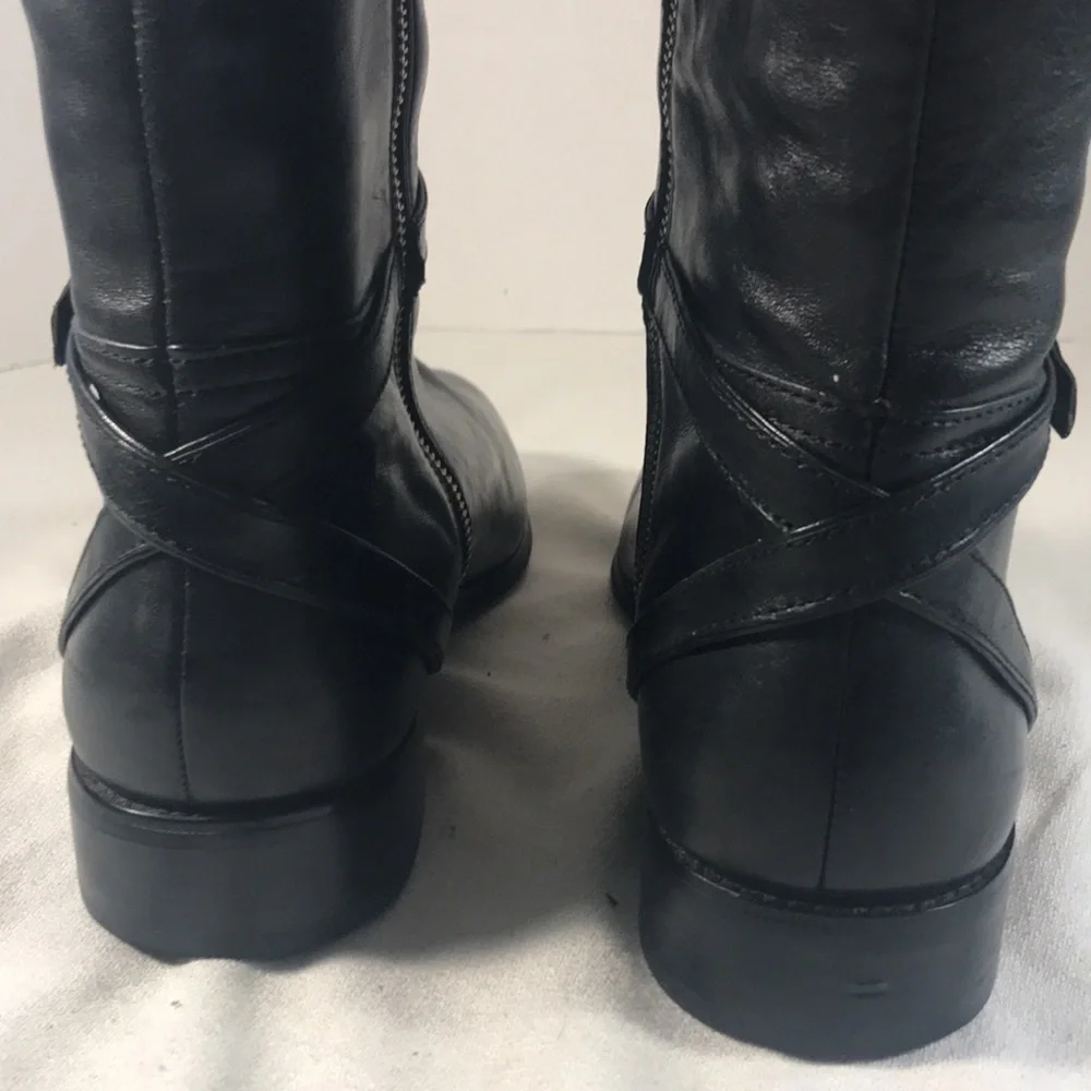 Coach Micha Black and Brown Leather Knee-High Women's Side Zip Riding Boots